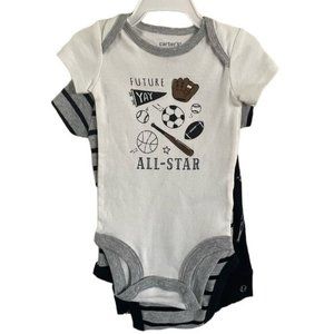 Carters 3 month 3 piece Baby Boy Outfit, Football & Sports Theme, New w/out Tag